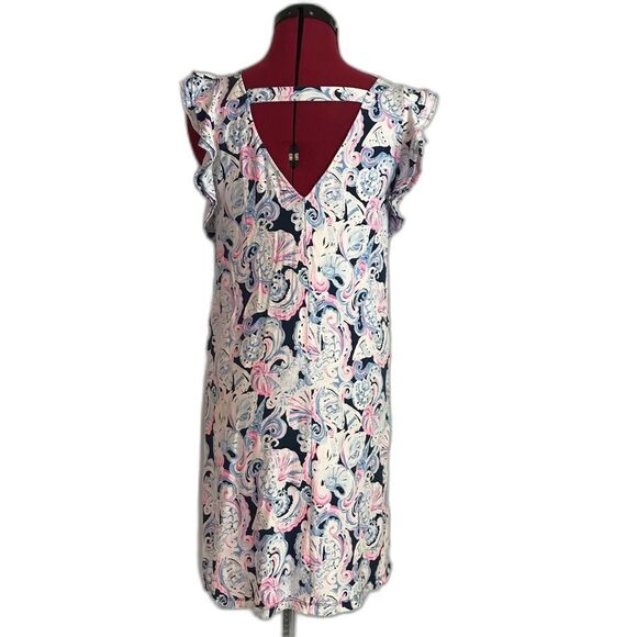 Lilly Pulitzer Dani Dress Women's Size Medium High Tide Navy Its for Shore Print - Picture 12 of 12